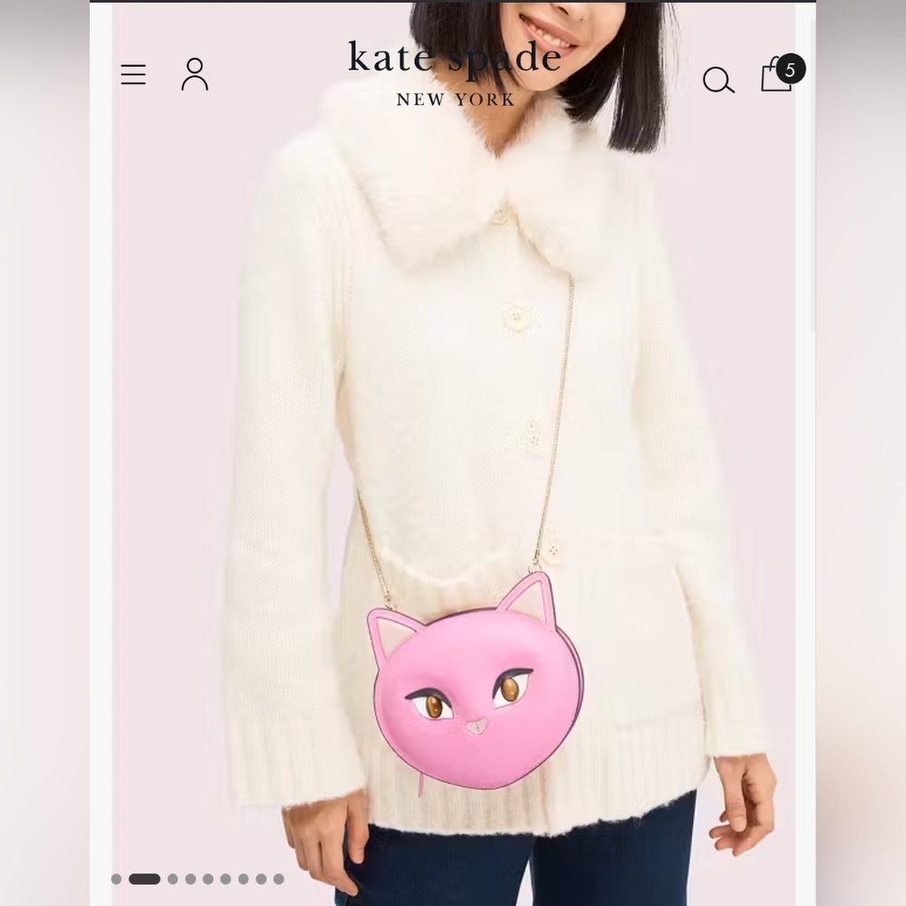 Kate Spade "Cats" Feline Face Crossbody Bag - Pink/Like new w/dust bag